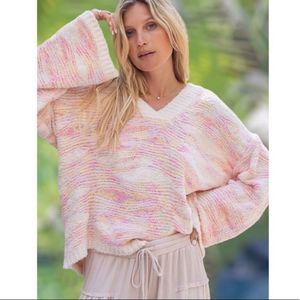 POL CREAM MARBLED V-NECK SWEATER